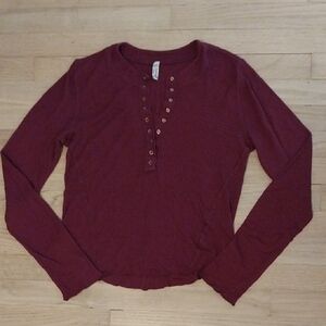 Free People Red Long Sleeve Polo Blouse
